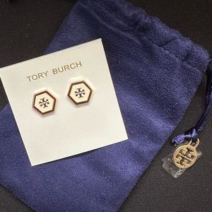 NWT Tory Burch Hex Logo Enamel Stud Earrings